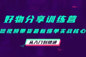 好物分享训练营：短视频带货最新爆单实战核心，从入门到精通！
