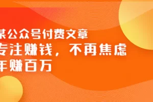 某公众号付费文章《专注赚钱，不再焦虑，年赚百万》焦虑，不赚钱，解药在这