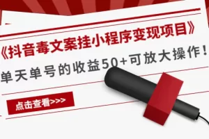《抖音毒文案挂小程序变现项目》单天单号的收益50+可放大操作！