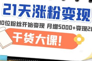 21天精准涨粉变现干货大课：从10位粉丝开始变现 月增5000+变现20w+