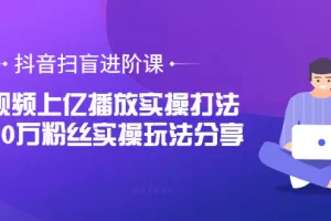 抖音扫盲进阶课：单视频上亿播放实操打法，3000万粉丝实操玩法分享！