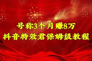 号称3个月赚8万的抖音特效君保姆级教程，新手一个月搞5000+（教程+软件）