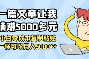 一篇文章让我躺赚5000多元，小白零成本复制粘贴一样可以月入5000++