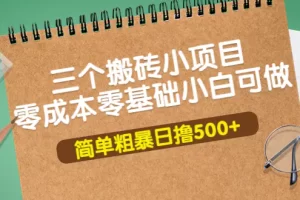 三个搬砖小项目，零成本零基础小白简单粗暴轻松日撸500+