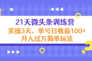 21天微头条训练营，实操3天，单号日收益100+月入过万简单玩法