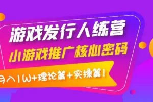 游戏发行人训练营：小游戏推广核心密码，月入1W+理论篇+实操篇！