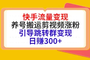 快手流量变现，养号搬运剪视频涨粉，引导跳转群变现日赚300+