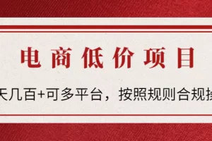 电商低价赔FU项目：一天几百+可多平台，按照规则合规操作！