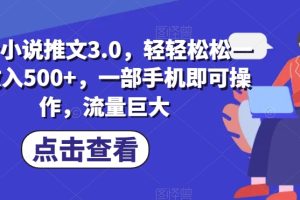 抖音小说推文3.0，轻轻松松一天收入500+，一部手机即可操作，流量巨大