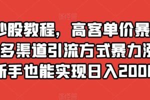 靠炒股教程，高客单价暴力变现，多渠道引流方式暴力涨粉，新手也能实现日入2000+