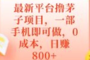 最新平台撸茅子项目，一部手机即可做，0成本，日赚800+
