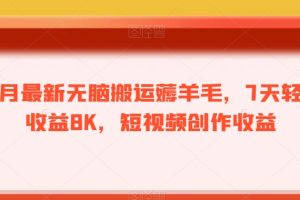 12月最新无脑搬运薅羊毛，7天轻松收益8K，短视频创作收益