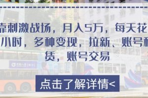 靠刺激战场，月入5万，每天花两小时，多种变现，拉新、账号租赁，账号交易