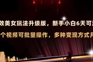 AI原创美女玩法升级版 新手6天涨万粉 5分钟制作视频可批量，多种变现月入3w