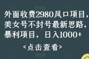 外面收费2980风口项目，美女号不封号最新思路，暴利项目，日入1000+