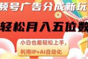 视频号广告分成新玩法，小白也能轻松上手，利用IP+AI自动化，轻松月入五位数
