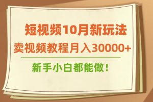 短视频10月新玩法，卖视频教程月入30000+，新手小白都能做
