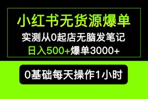 小红书无货源爆单 实测从0起店无脑发笔记 日入500+爆单3000+长期项目可多店
