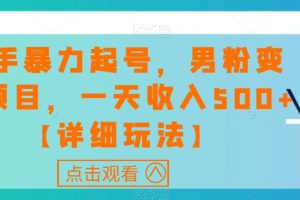 快手暴力起号，男粉变现项目，一天收入500+【详细玩法】