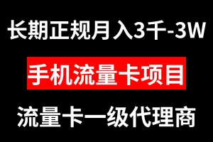 手机流量卡代理，月入3000-3W，长期正规项目，收益无上限