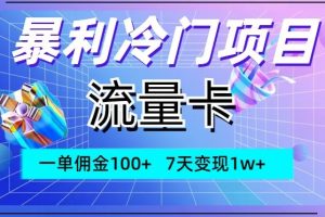 暴利冷门项目，流量卡，一单佣金100+，7天变现1w+