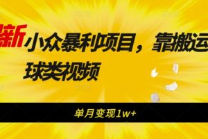 最新小众暴利项目，靠搬运足球类视频，单月变现1w+