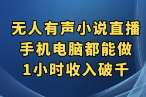 抖音无人有声小说直播，手机电脑都能做，1小时收入破千