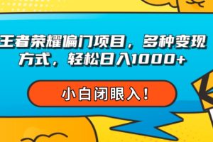 王者荣耀偏门项目，多种变现方式，轻松日入1000+，小白闭眼入！
