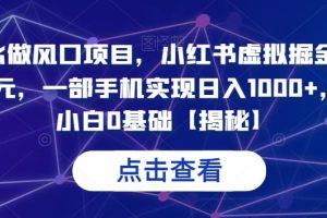 7月必做风口项目，小红书虚拟掘金，一单50元，一部手机实现日入1000+，适合小白0基础