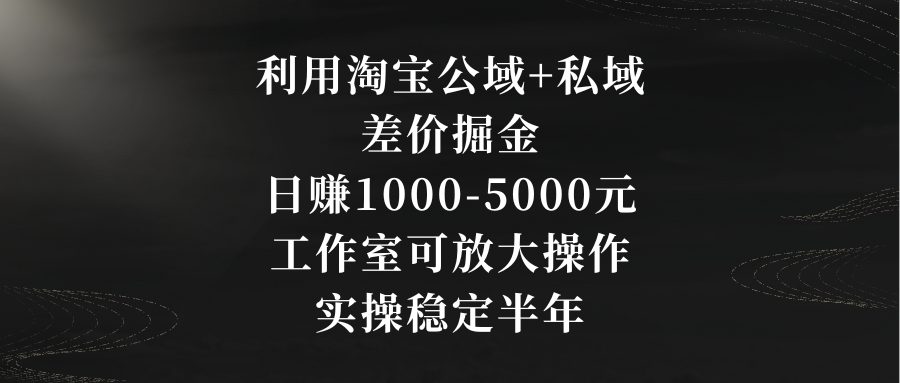 利用淘宝公域+私域差价掘金，日赚1000-5000元，工作室可放大操作，实操稳定半年