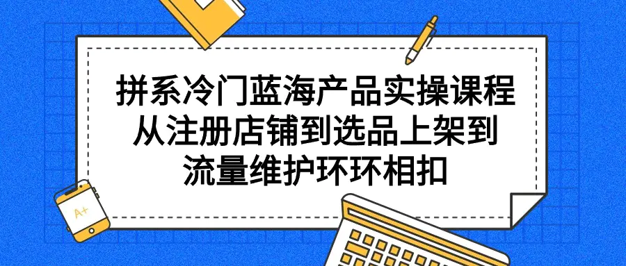 拼系冷门蓝海产品实操课程，涵盖从注册店铺到选品上架再到流量维护的全流程操作。