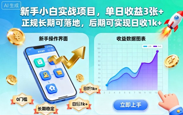 新手小白实战项目,单日收益300+,正规长期可落地,后期可实现日收1k+