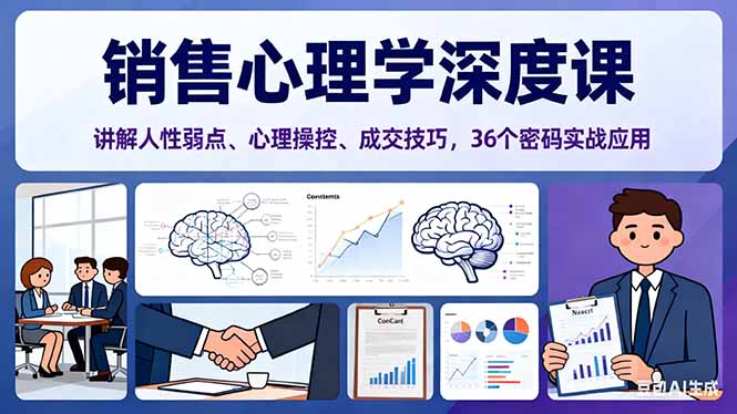 销售心理学深度课,讲解人性弱点、心理操控、成交技巧,36个密码实战应用