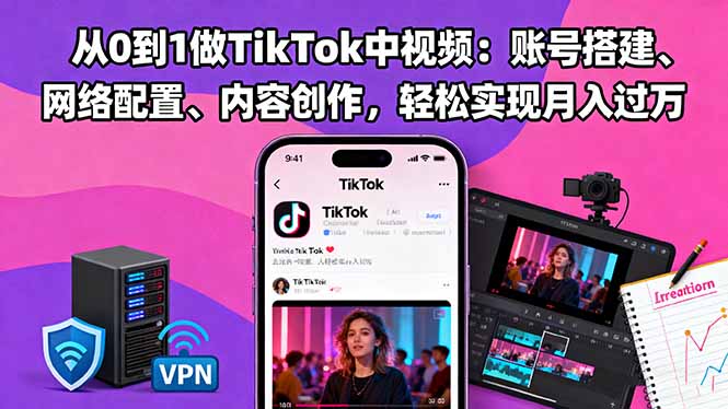 从0到1做TikTok中视频:账号搭建、网络配置、内容创作,轻松实现月入过万
