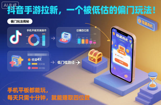 抖音手游拉新,一个被低估的偏门玩法!手机平板都能玩,每天只需十分钟,就能賺取四位数