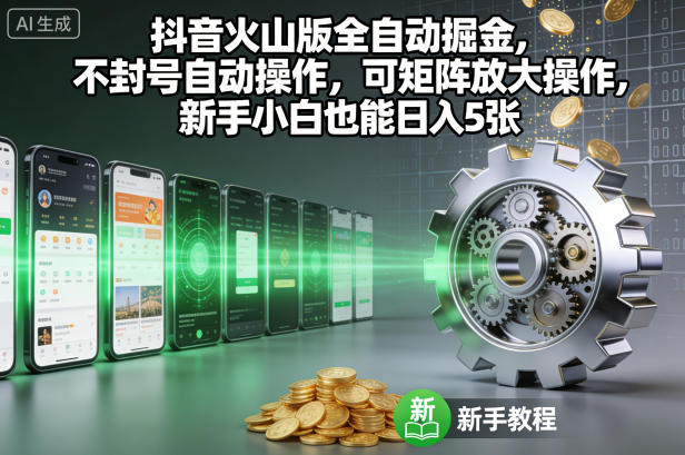 抖音火山版全自动掘金，不封号自动操作，可矩阵放大操作，新手小白也能日入500+