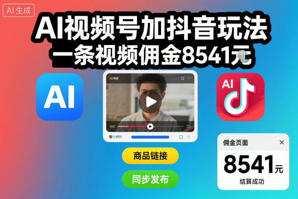 AI视频号加抖音玩法,一条视频佣金8541米