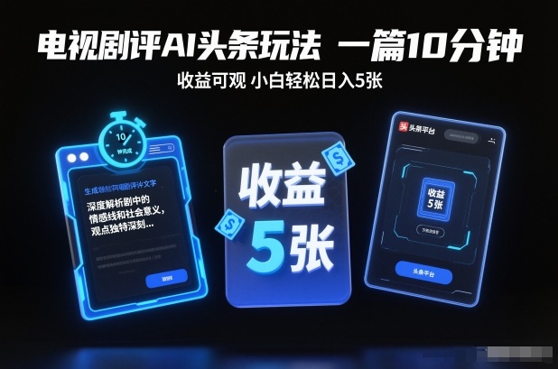 电视剧评AI头条玩法,一篇10分钟,收益可观,小白轻松日入500+