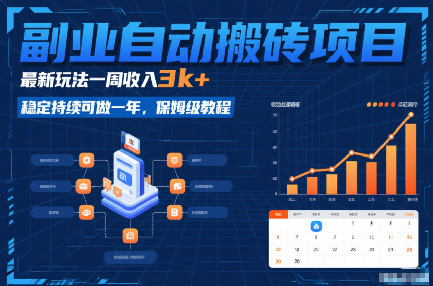 副业自动搬砖项目，最新玩法一周收入3k+，稳定持续可做一年，保姆级教程