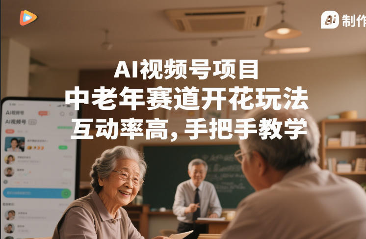 AI视频号项目，中老年赛道开花玩法，互动率高，手把手教学