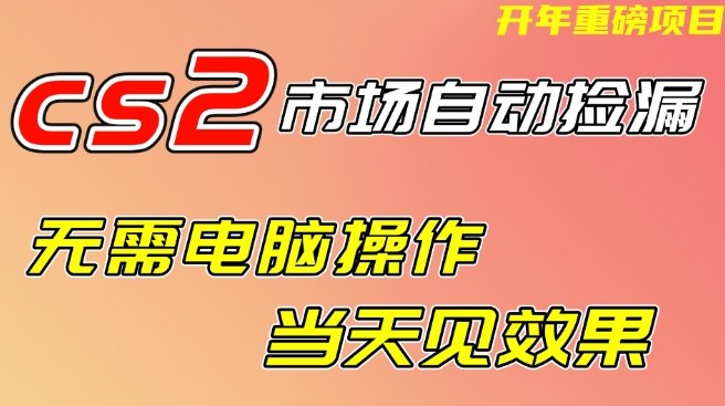 CS2市场自动捡漏项目，无需电脑操作，无需进入游戏，当天见效果，支持任何形式验证