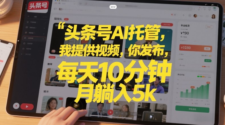 头条号AI托管，我提供视频，你发布，每天10分钟，月躺入5k+