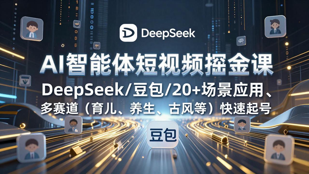 AI智能体短视频掘金课，DeepSeek/豆包/20+场景应用、多赛道(育儿、养生、古风等)