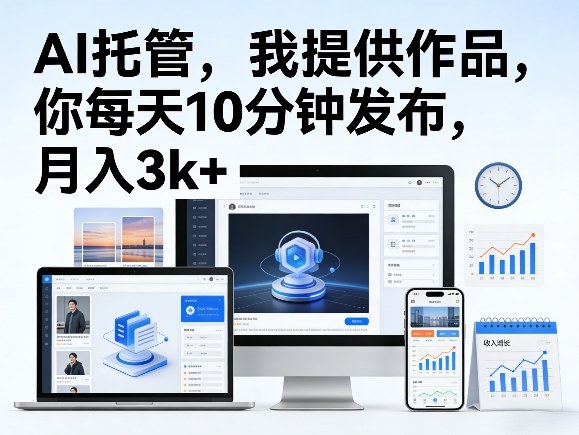 公众号AI托管，我提供作品，你每天10分钟发布，月入3k+