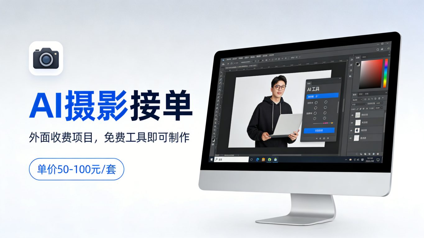 外面收费项目，AI摄影接单，免费工具就可以做，单价50-100一套