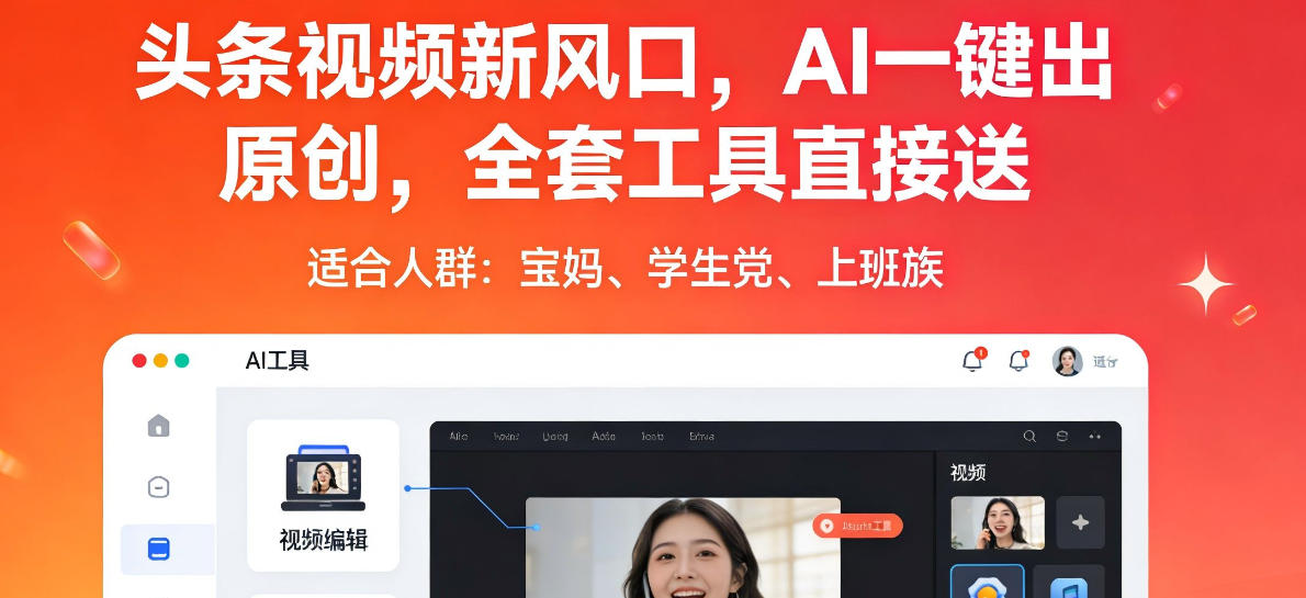 头条视频新风口，AI一键出原创，全套工具直接送，人人可做，有手就行