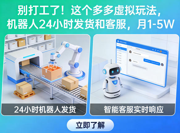 别打工了！这个多多虚拟玩法，机器人24小时发货和客服，月1-5W