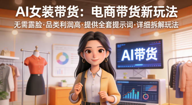 AI女装带货，电商带货新玩法，无需露脸，品类利润高，提供全套提示词，详细拆解玩法