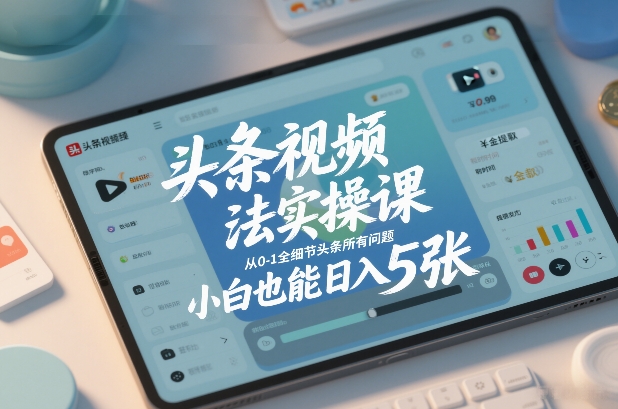 头条视频玩法实操课，从0-1全细节头条所有问题，小白也能日入5张 |