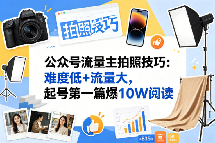 公众号流量主之拍照技巧赛道，难度低+流量大，起号第一篇就爆了10w阅读